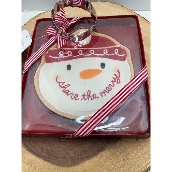 Hallmark Snowman Cookie Plate & Cutter Set - "Share The Merry" Design - NEW! - Picture 1 of 6